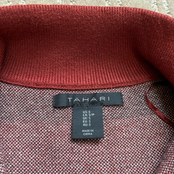 Tahari Plaid Mid Length Duster Jacket Women's S Fleece Red Orange Pockets Zip - Picture 4 of 10